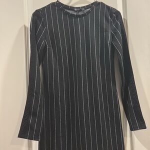 Bershka pullover thin striped black crewneck dress detail long sleeves size S
